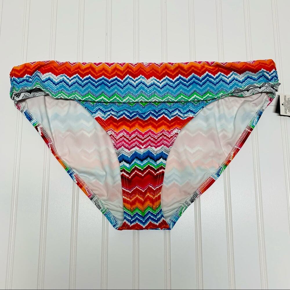 NWT La Blanca Sz 16 Bright Chevron Roll Waist Bikini Bottoms